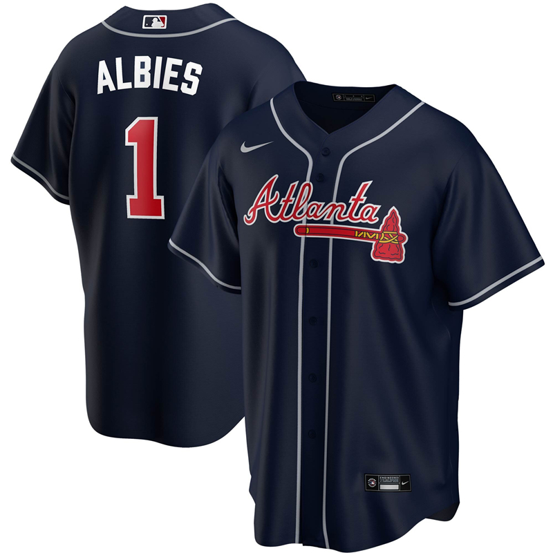 2020 MLB Men Atlanta Braves #1 Ozzie Albies Nike Navy Alternate 2020 Replica Player Jersey 1
